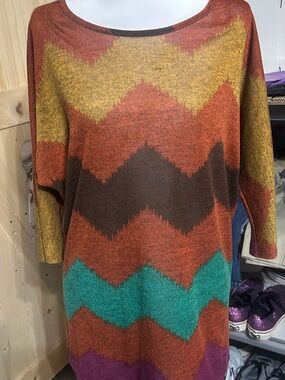 Auditions Multi-Color Chevron Crewneck Sweater Women’s L